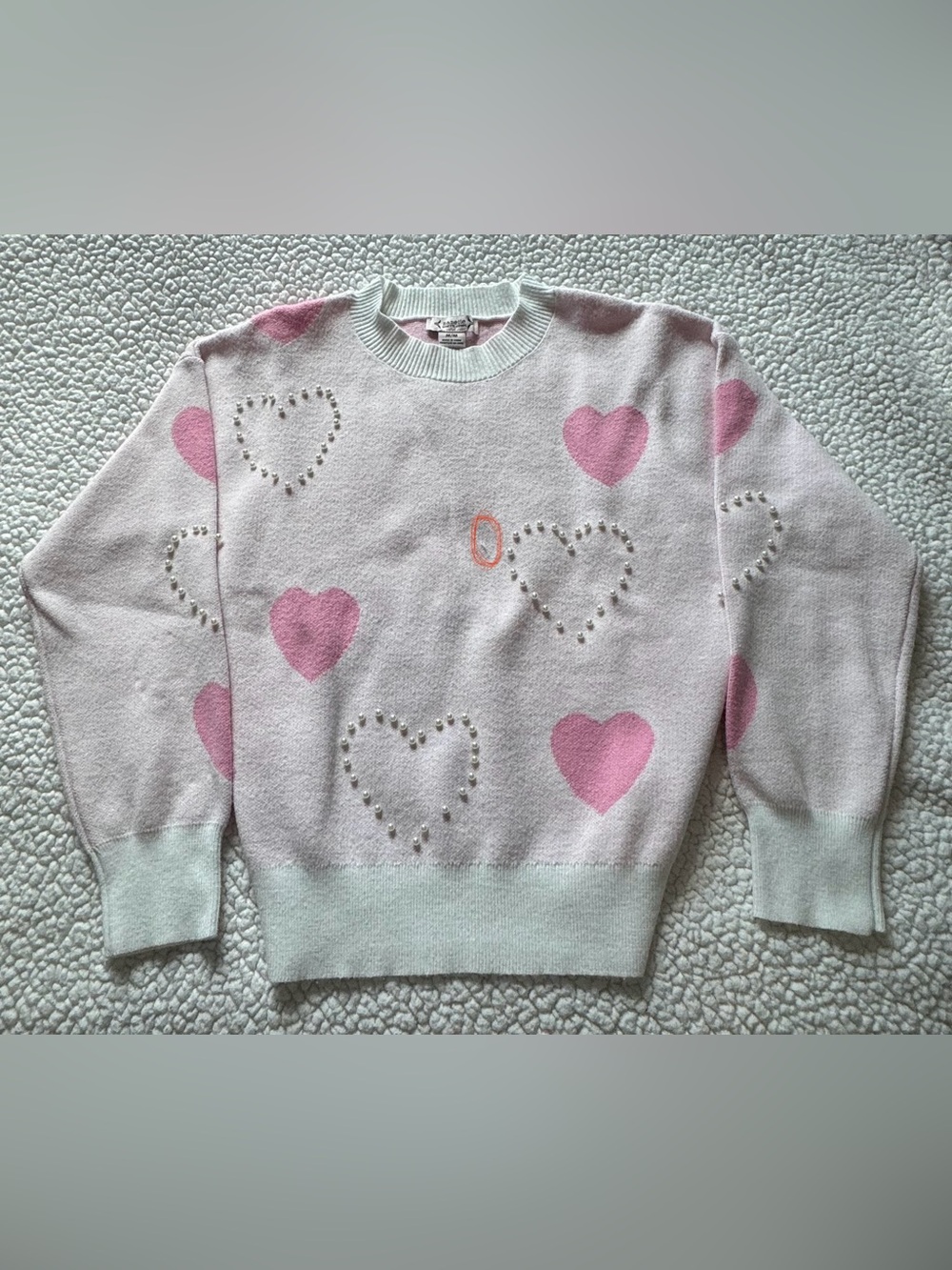 Nanette Lepore Light Pink Heart Crewneck Sweater with Pearl Accents